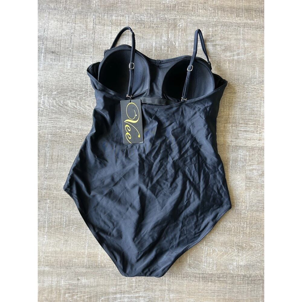 ▶️ Black One Piece Swimsuit Womens 22 Plus Ruffle Bandeau Convertible Resort NWT - Picture 10 of 14